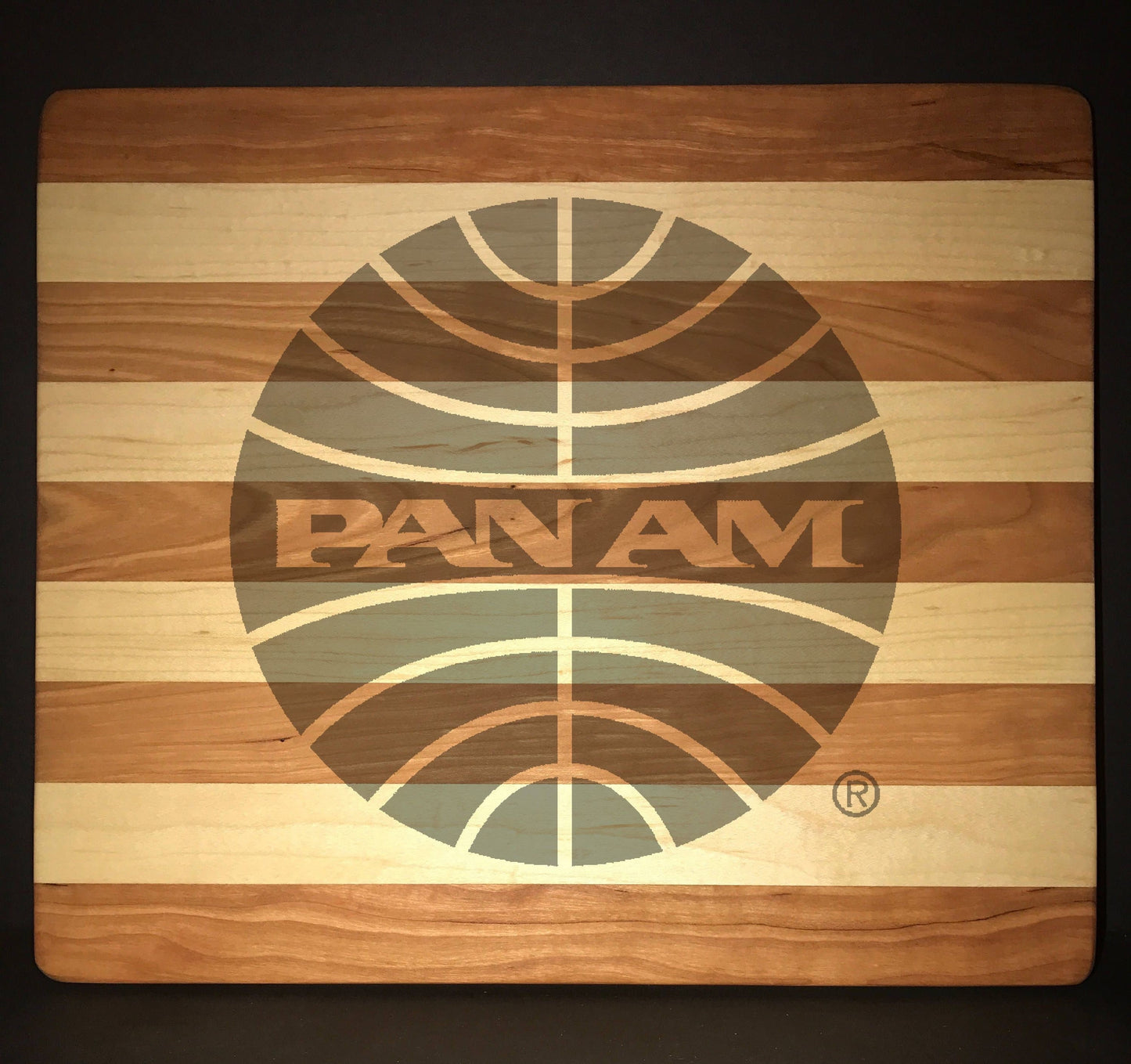 Pan Am 1957 Logo 8”X10” Cutting boards Made Out Of Cherry and Maple (12”X14” & 13”X18” Also Available)