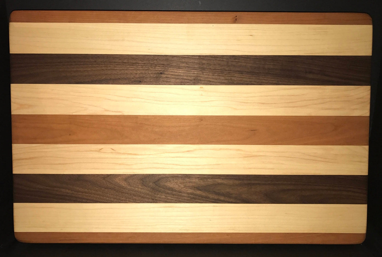 13” X 18” X 1.5” Custom Made Cutting Board Created Out Of Cherry, Black Walnut, and Maple