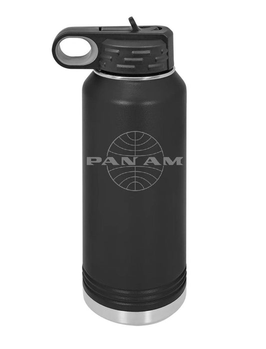 PanAm Officially Licensed Vintage Logo 32 Ounce Black Polar Camel Water Bottle (Also Available in Navy Blue)