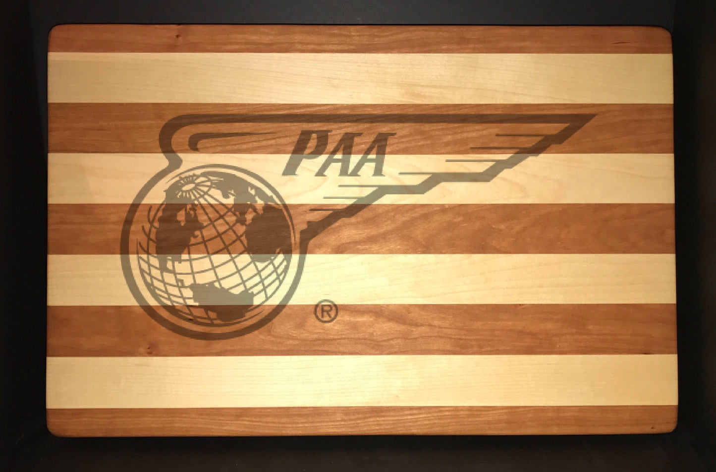 Pan Am 1945 Logo 8”X10” Cutting boards Made Out Of Cherry and Maple (12”X14” & 13”X18” Also Available)