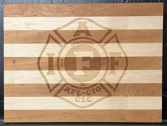 IAFF Jumbo Officially Licensed 24 X 36 X 2.5 Cutting Board Made Out Of Cherry and Maple