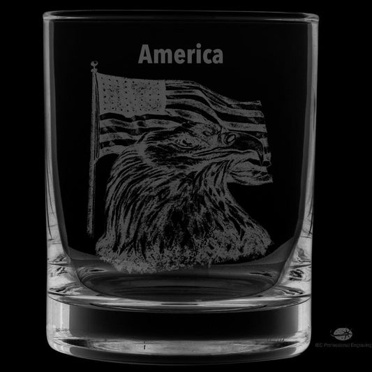 America 12 Ounce Rocks Glass-Image Drawn by Local Artist KW