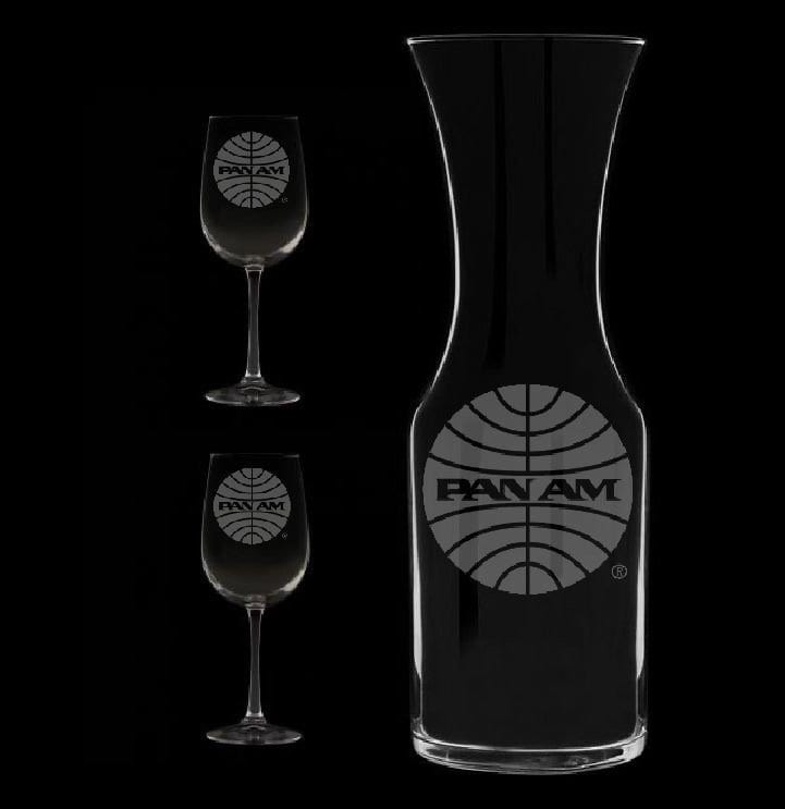 Pan American Airways Officially Licensed 40 Ounce Wine Carafe With Optional 12 Ounce Wine Glasses